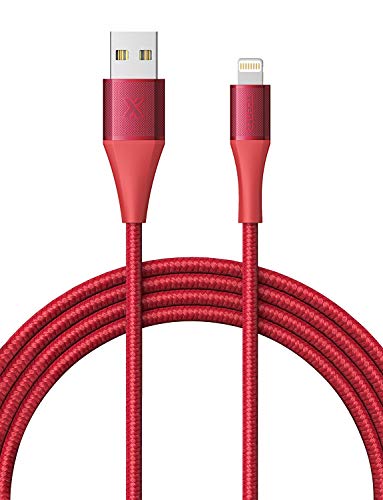 Product Cover Xcentz iPhone Charger 6ft, Apple MFi Certified Lightning Cable, Braided Nylon Fast Charging iPhone Cable with Premium Metal Connector for iPhone 11/11 Pro/X/XS/XR/XS Max/8/7/6/5S, iPad Mini/Air, Red
