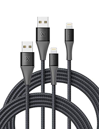 Product Cover Xcentz iPhone Charger, (2 Pack, 6ft) Apple MFi Certified Lightning Cable High-Speed Braided Nylon iPhone Cable Premium Metal Connector for iPhone 11/11 Pro/X/XS/XR/XS Max, iPad Pro/Mini/Air, Black