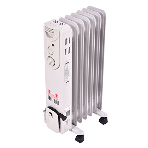 Product Cover COSTWAY Oil Filled Radiator Heater, 1500W Portable Heater with 3 Heat Settings, 360-Degree Swivel Casters, Adjustable Thermostat, Overheat & Tip-Over Protection, Electric Space Heater for Bedroom
