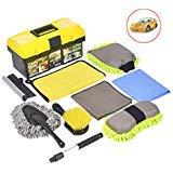 Product Cover Konpard Car Cleaning Tools Kit 9Pcs Car Wash Tools Kit Chenille Microfiber Wash Mitt - wash Sponge - Tire Brush - Window Water Blade Brush with Tool Box