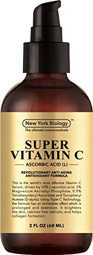 Product Cover New York Biology Vitamin C Serum for Face and Eye Area - Highest Professional Grade with L Ascorbic Acid - 5X Powerful Anti Aging Serum for Age Spots, Dark Circles, Fine Lines and Wrinkles - Huge 2 oz