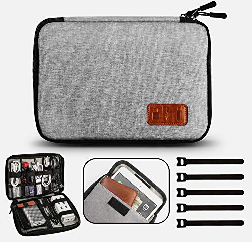 Product Cover Travel Cable Organizer Bag Waterproof Electronic Accessories Soft Case with 5pcs Cable Ties for USB Drive Phone Charger Headset Wire SD Card Power Bank (Grey)
