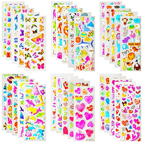 Product Cover Oiuros Kids Stickers (1200 +),Stickers for Kids, Kids Scrapbooking, 40 Different Sheets, Random Including Cute Fish and Animals,Butterflies, Cars, Airplane, Letters, Numbers and More(40 Pack)