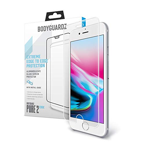 Product Cover BodyGuardz - Pure 2 Edge Glass Screen Protector for Apple iPhone 6, 6s, 7, 8 Edge-to-Edge Glass Screen Protection for Apple iPhone 6, 6s, 7, 8 - CASE Friendly (Pure 2 Edge (White Edge)