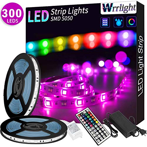 Product Cover LED Strip Lights 32.8FT/10M 300 LEDs Waterproof RGB Light Strip Kits with Remote for Room, Bedroom, TV, Kitchen, Desk, Color Changing Light Strip Kit SMD5050 with 3M Adhesive, 12V Power Supply...