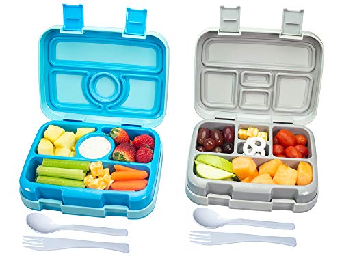 Product Cover Bizz Travel Bento Box Set Lunch Boxes with Utensils, Removable Microwaveable, Dishwasher Safe Tray (2-Pack) Lunchbox Portable Portion Control Meal Prep Containers, Reusable, BPA Free for Kids Adults