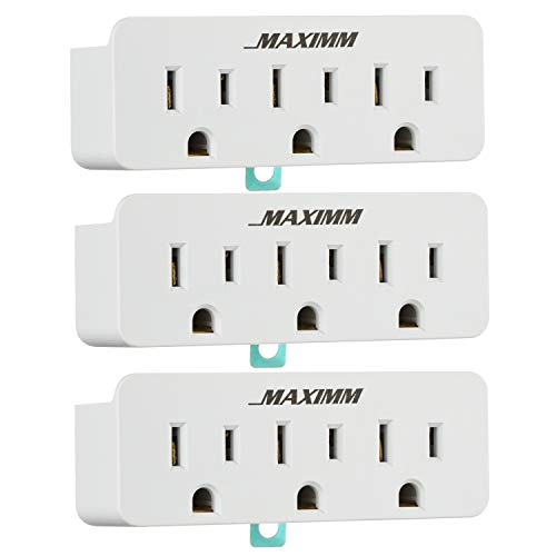 Product Cover Maximm (3-Pack) 3 Outlet Grounding Adapter With Grounding Plug White, Turn 2-Prong Outlet To 3-Wire Grounding Outlets, ETL Listed