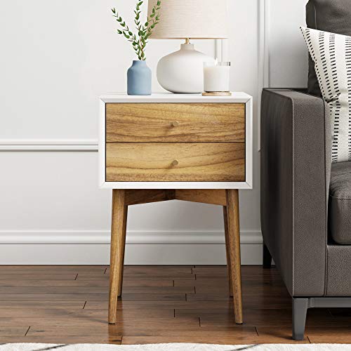 Product Cover Nathan James 32702 Harper Mid-Century Side Table, 2-Drawer Wood Nightstand, White/Brown