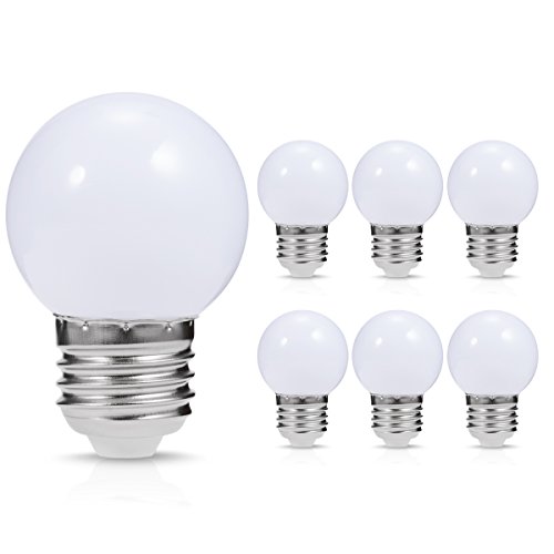 Product Cover JandCase Globe LED Light Bulbs, 1W, Daylight White, Tiny G14 Bulbs for Night Light, Vanity Mirror, Porch, Home Decor, E27 Medium Base, Not Dimmable, 6 Pack
