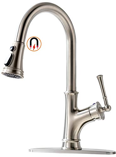 Product Cover APPASO Pull Down Kitchen Faucet with Magnetic Docking Sprayer, Stainless Steel Brushed Nickel Single Handle Commercial High Arc Single Hole Pull Out Kitchen Sink Faucets with Deck Plate