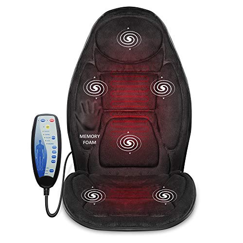 Product Cover Snailax Memory Foam Massage Seat Cushion - Back Massager with Heat,6 Vibration Massage Nodes & 3 Heating Pad, Massage Chair Pad for Home Office Chair or Car Seat