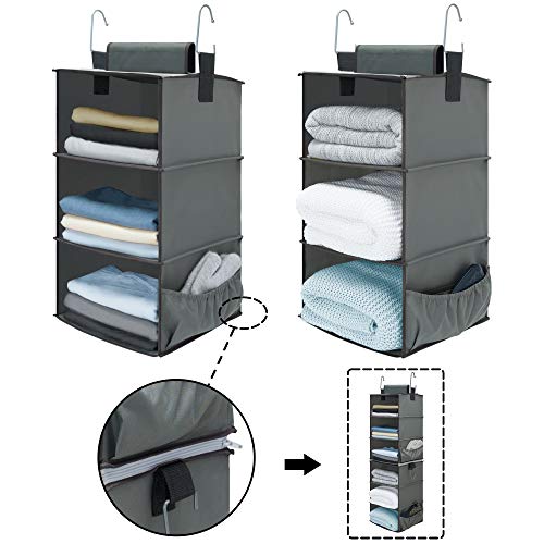 Product Cover StorageWorks 2PCS Detachable 3-Shelf Hanging Closet Organizers, Collapsible Closet Hanging Shelves for Clothes and Shoes, Greenish Gray, 12