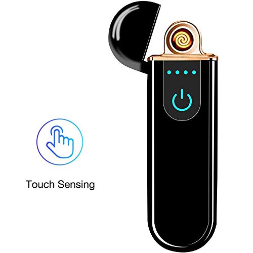 Product Cover Electric USB Lighter Windproof Rechargeable Slim Coil Lighter with Smart Fingerprint Sensor Double Side Ignition(Black)