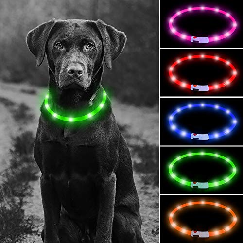 Product Cover Higo LED Dog Collar, USB Rechargeable Glowing Pet Safety Collars, DIY Silicone Light Up Necklaces to Keep Your Dogs Be Visible& Safe in The Dark(Green)