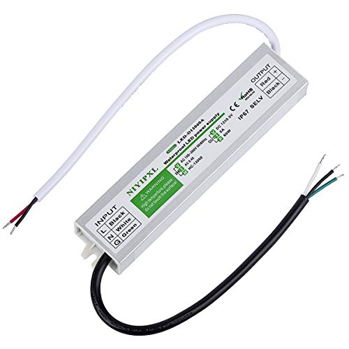 Product Cover LED Driver 60 Watts Waterproof IP67 Power Supply Transformer Adapter 100V-260V AC to 12V DC Low Voltage Output for LED Light, Computer Project, Outdoor Light and Any 12V DC led Lights