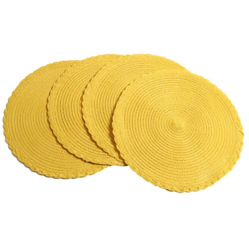 Product Cover U'Artlines Indoor & Outdoor Round Cotton Placemat, Perfect for Fall, Dinner Parties, BBQs, Christmas Parties and Everyday Use,4pcs placemats, Yellow