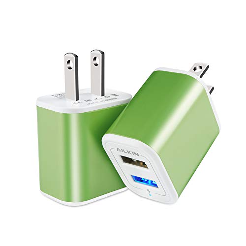Product Cover Portable USB Charger, 2.1A Dual Port Charging Block, Ailkin 2Pcs Wall Charger Adapter, Cargador para Compatible with Phone Xs Max XR X 8 Plus, pad Pro, Galaxy S9 S8 Note 8, Smartphone and More