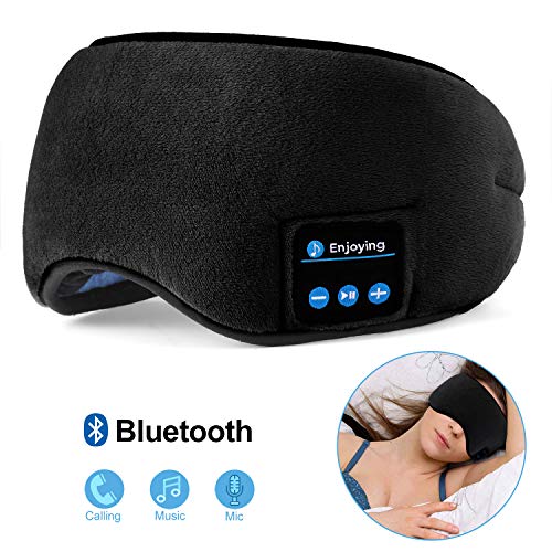Product Cover Bluetooth Sleeping Eye Mask, FlyXShop Sleep Headphones Music Travel Sleeping Headset 4.2 Bluetooth Wireless Sleep Eye Mask with Microphone Handsfree and Washable (Black)