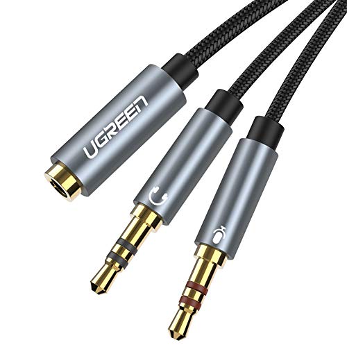 Product Cover UGREEN Headphone Splitter for 3.5mm Female to 2 Dual 3.5mm Male Headphone Mic Audio Y Splitter Cable Nylon-Braided Smartphone Headset to PC Adapter