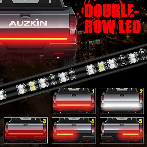 Product Cover AUZKIN 60 Inches Tailgate Light Bar Double Row LED Light Strip Brake Running Turn Signal Reverse Tail Lights for Trucks Trailer Pickup Car RV Van Jeep Towing Vehicle,Red White,No Drill