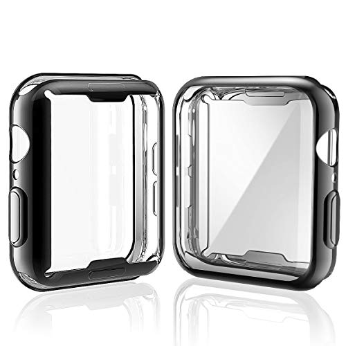 Product Cover [2-Pack] Julk Case for Apple Watch Series 5 / Series 4 Screen Protector 44mm, 2019 New iWatch Overall Protective Case TPU HD Ultra-Thin Cover for Series 5/4 (1 Black+1 Transparent)