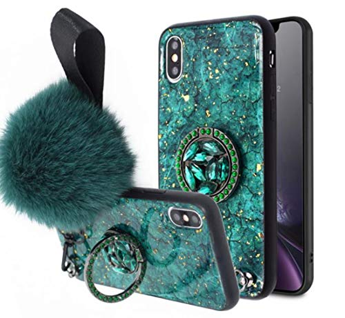 Product Cover Lozeguyc iPhone XS Bling Marble Kickstand Case,iPhone X Luxury Soft Hard Back Case Shiny Glass Shockproof Ring Stand Cover for iPhone XS 5.8 Inch-Green
