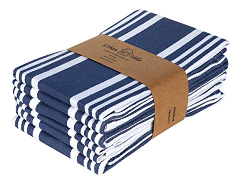 Product Cover Urban Villa Kitchen Towels,Trendy Stripes, 100% Cotton Dish Towels,Mitered Corners, (Size: 20X30 Inch), Indigo Blue/White Highly Absorbent Bar Towels & Tea Towels - (Set of 6)