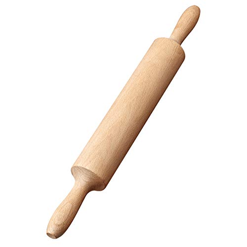 Product Cover Meilexing Rolling Pin Beech Wood Wax Free, Professional Dough Roller for Baking Pasta Pizza Fondant Cookie Noodles Bread, 15x1.5 inch（With handle）,the roller is 9 inch