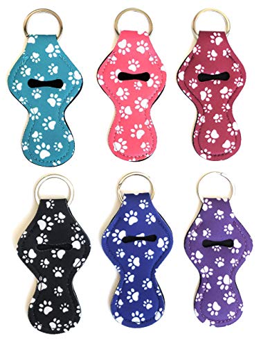 Product Cover Chapstick Keychain Holder Animal Paw Prints (Multicolor 6 Pack) Lip Balm Keychain Holder to Match Wristlets ... (Chapstick Holder)
