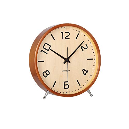 Product Cover KAMEISHI 8 Inch Desk Clocks Battery Operated Wood Silent Non-Ticking Large Numerals Analog Table Clock Round Sweep Quartz Movement Mantel and Tabletop Clocks Decor HD Glass Easy to Read KSZ828 Brown