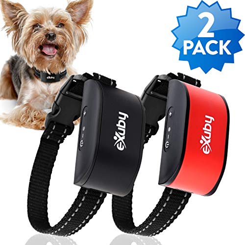Product Cover eXuby 2-Pack Friendliest Bark Collar for Small Dogs - No Prongs, No Shock & No Harm - Only Sound & Vibration - Stay in Control with 7 Levels of Intensity - Rechargeable - Most Humane No Bark Collar