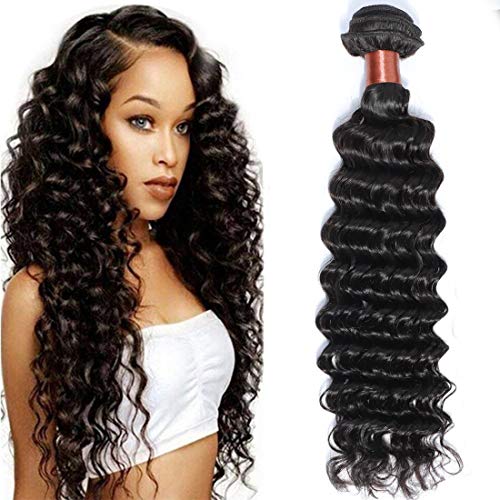 Product Cover Angie Queen Unprocessed Brazilian Virgin Hair Deep Wave 20 Inch One Bundle Virgin Human Hair Weave Extension Natural Black Color (100+/-5g)/pc (One Bundle)