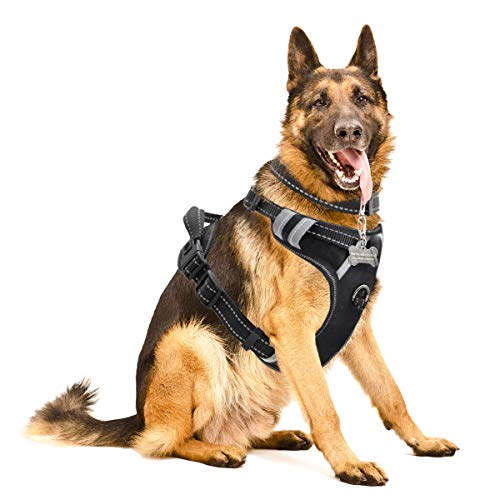Product Cover WINSEE Dog Harness No-Pull Pet Harness with Dog Collar & Front/Back Leash Clips Reflective Oxford Material Easy Control Adjustable Harness Black for Medium Large Dogs (Dog Collar Included)