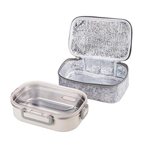 Product Cover Lille Home 22oz Stainless Steel Leakproof Lunch Box, Insulated Bento Box/Food Container with Insulated Lunch Bag, Durable Handles and Lid, Adults, Men, Women (Gray)