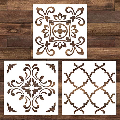 Product Cover Cieovo 3 Pieces Mandala Floor Stencil (12x12 inch) Reusable Painting Stencil, Laser Cut Painting Template for DIY Art Decor Wall Tile Wood Furniture Fabric