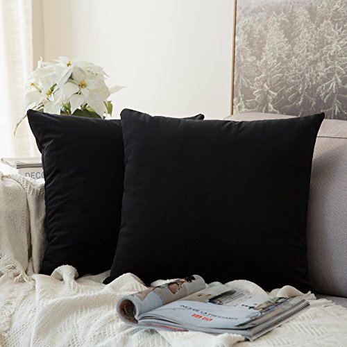 Product Cover MIULEE Pack of 2 Velvet Pillow Covers Decorative Square Pillowcase Soft Soild Black Cushion Case for Sofa Bedroom Car 22 x 22 Inch 55 x 55 cm