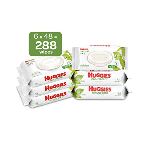Product Cover HUGGIES Natural Care Unscented Baby Wipes, Sensitive, 6 Disposable Flip-top Packs, 288 Count