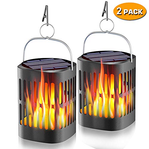 Product Cover Bebrant Solar Lanterns Solar Powered and USB Charging Flickering Flames Solar Lights Outdoor Hanging Lanterns Waterproof Landscape Decoration Lighting Dusk to Dawn Auto On/Off for Halloween(2 Pack)