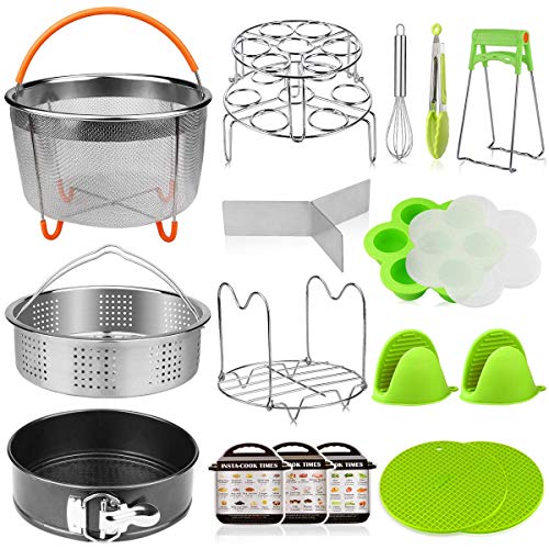 Product Cover Aiduy 18 pieces Pressure Cooker Accessories Set Compatible with Instant Pot 6,8 Qt - 2 Steamer Baskets, Springform Pan, Stackable Egg Steamer Rack, Egg Beater, 2 Silicone Trivet Mats