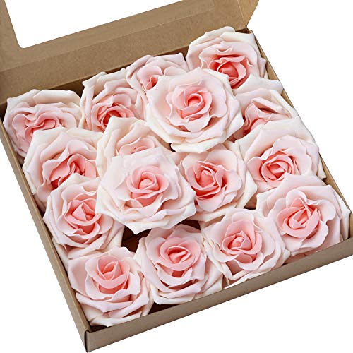 Product Cover Ling's moment Rose Artificial Flowers 16pcs Realistic Blush Heirloom Avalanche Roses with Stem for DIY Wedding Bouquets Centerpieces Floral Arrangements Decorations