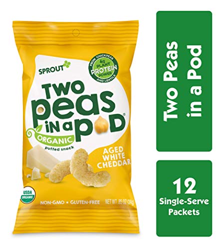 Product Cover Sprout Organic Two Peas In A Pod Plant Powered Protein Puffed Snacks, Aged White Cheddar, 0.85 Oz Single Serve Packets (Pack Of 12) (packaging May Vary)