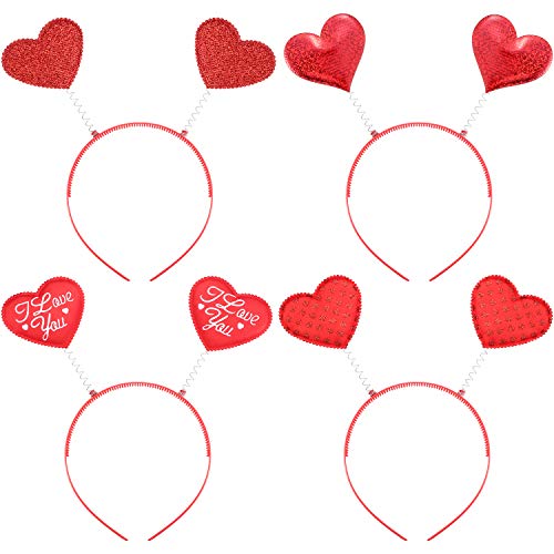 Product Cover Bememo 4 Pieces Valentine's Day Red Heart Headbopper Glitter Heart Headband for Valentine Party Accessories