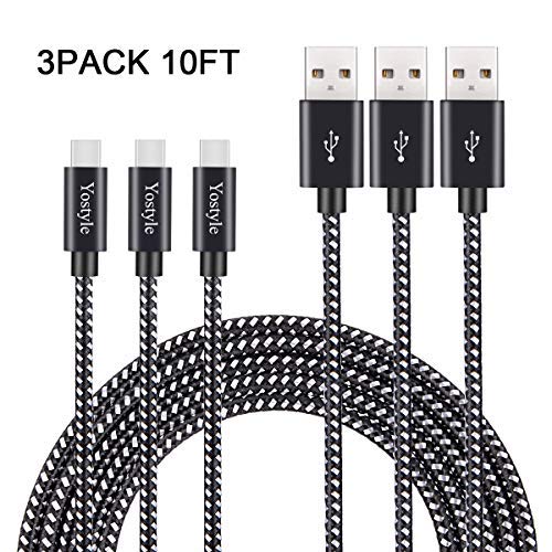Product Cover Yostyle USB Type C Cable,Yostyle 3pack 10ft USB C to USB Charger Cord, Nylon Braid USB C Charger Sync Data Cord for Samsung Galaxy S9 S8 Note 8,Pixel,Lg V30 V20 G5 G6, Zte Axon, Nintendo Switch and