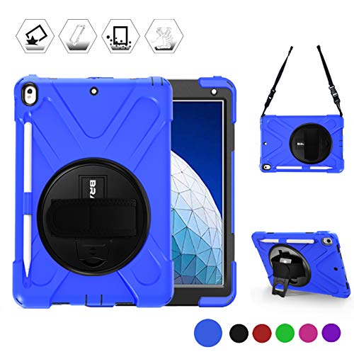 Product Cover BRAECN iPad Pro 10.5 Case 2017, iPad Air 3rd Gen Case 2019,Ultra Protective Shock-Absorbing Rugged Case Cover with Rotating Hand Strap/Kickstand, Detachable Shoulder Strap and Pencil Holder-Blue