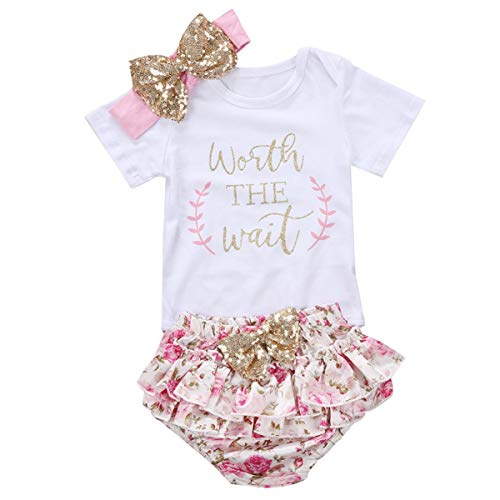 Product Cover 3PCS Baby Girls Worth The Wait/Daddy's Girl Print Outfit Clothes Romper Bodysuit Pants Headband Set