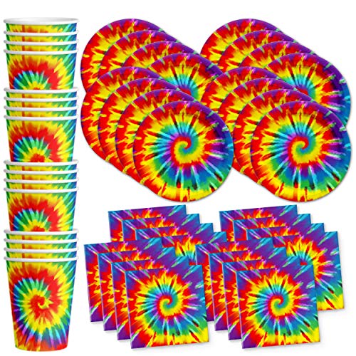 Product Cover Tie Dye Birthday Party Supplies Set Plates Napkins Cups Tableware Kit for 16