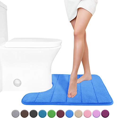 Product Cover Yimobra Memory Foam Toilet Bath Mat U-Shaped, Soft and Comfortable, Super Water Absorption, Non-Slip, Thick, Machine Wash and Easier to Dry for Bathroom Commode Contour Rug, 24 X 20 Inches, Blue