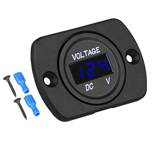 Product Cover Linkstyle DC 12V 24V Car Voltmeter with LED Digital Display Panel, Waterproof Voltage Gauge Meter with Terminals for Boat Marine Vehicle Motorcycle Truck ATV UTV Car with Blue Light