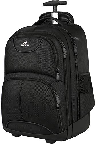 Product Cover Rolling Backpack, Matein Waterproof College Wheeled Travel Backpack,Carry-on Laptop Backpack Trolley Suitcase Compact Business Bag Student Computer Bag for Men Women fit 15.6 Inch Notebook,Black