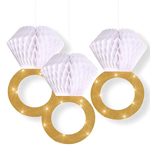 Product Cover Bachelorette Party Decorations|Bridal Shower Supplies| Honeycomb Ring Hanging Decorations,Glitter Gold Diamond Ring,Perfect for Engagement Wedding Party and Bridal Shower